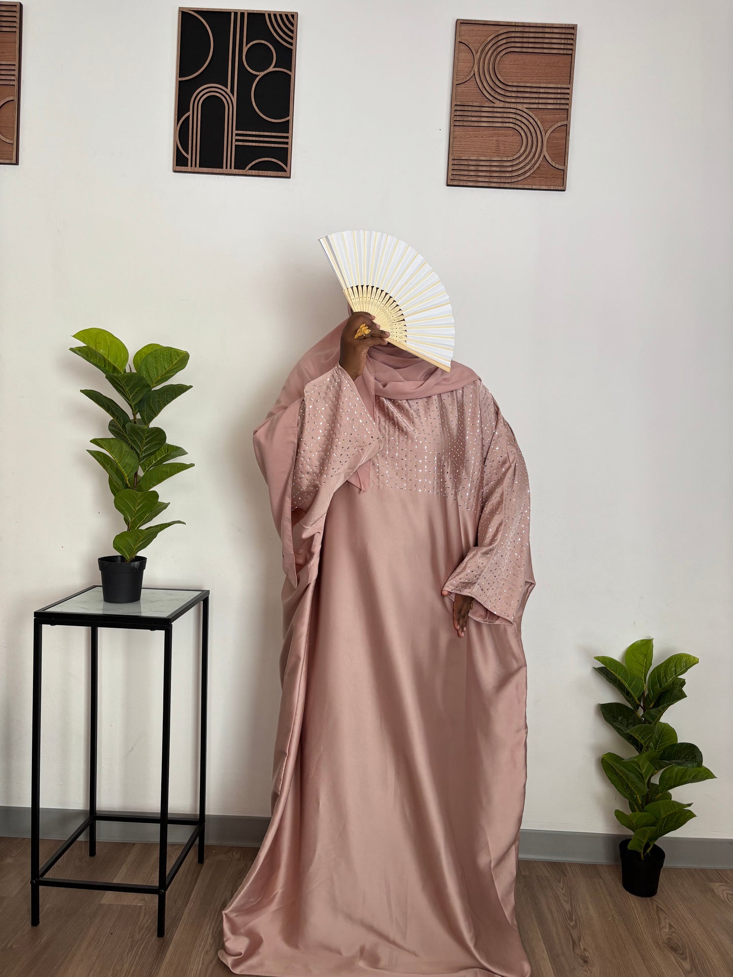 Robe abaya strass - Rose