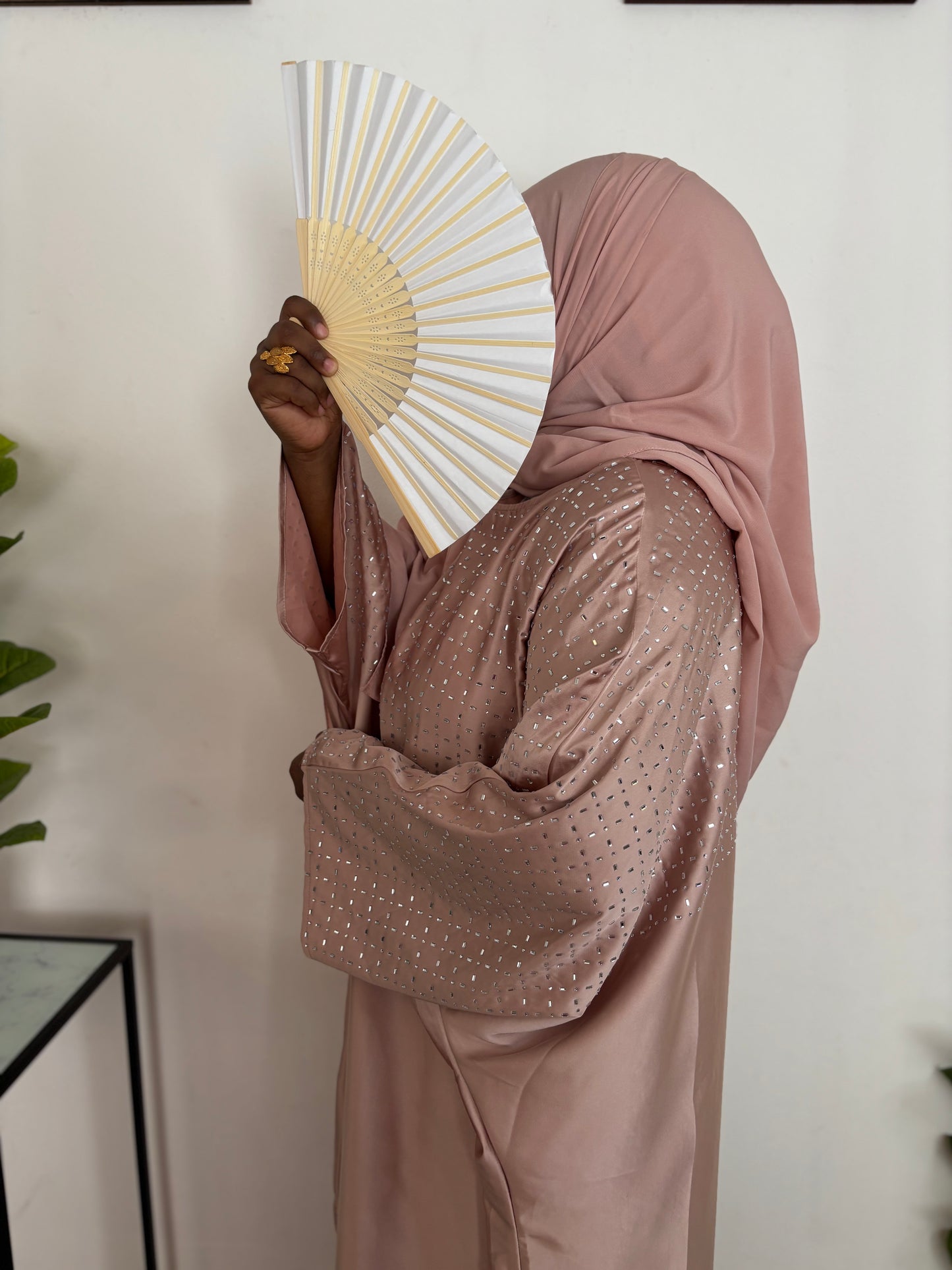 Robe abaya strass - Rose