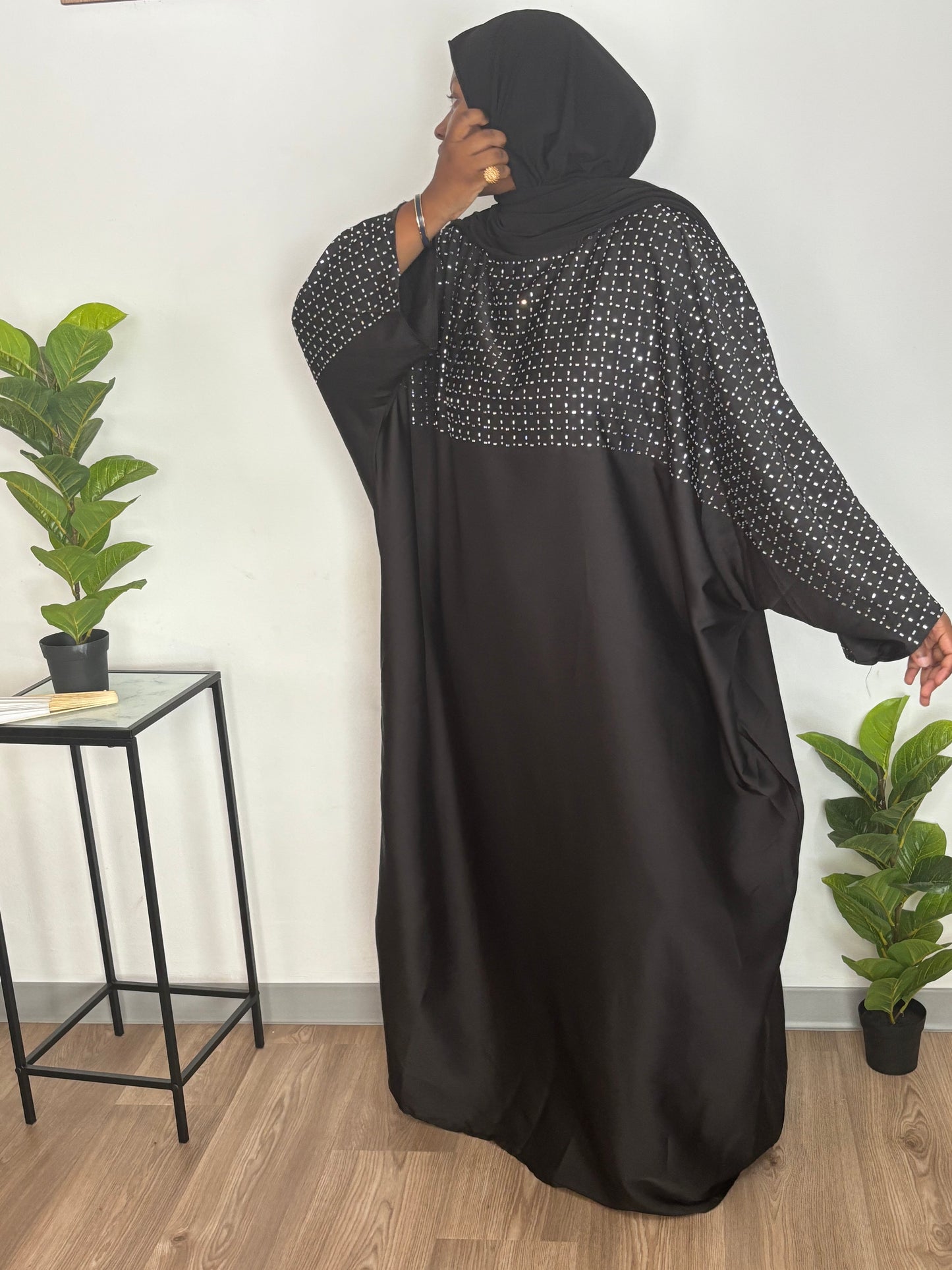 Robe abaya strass - Noir