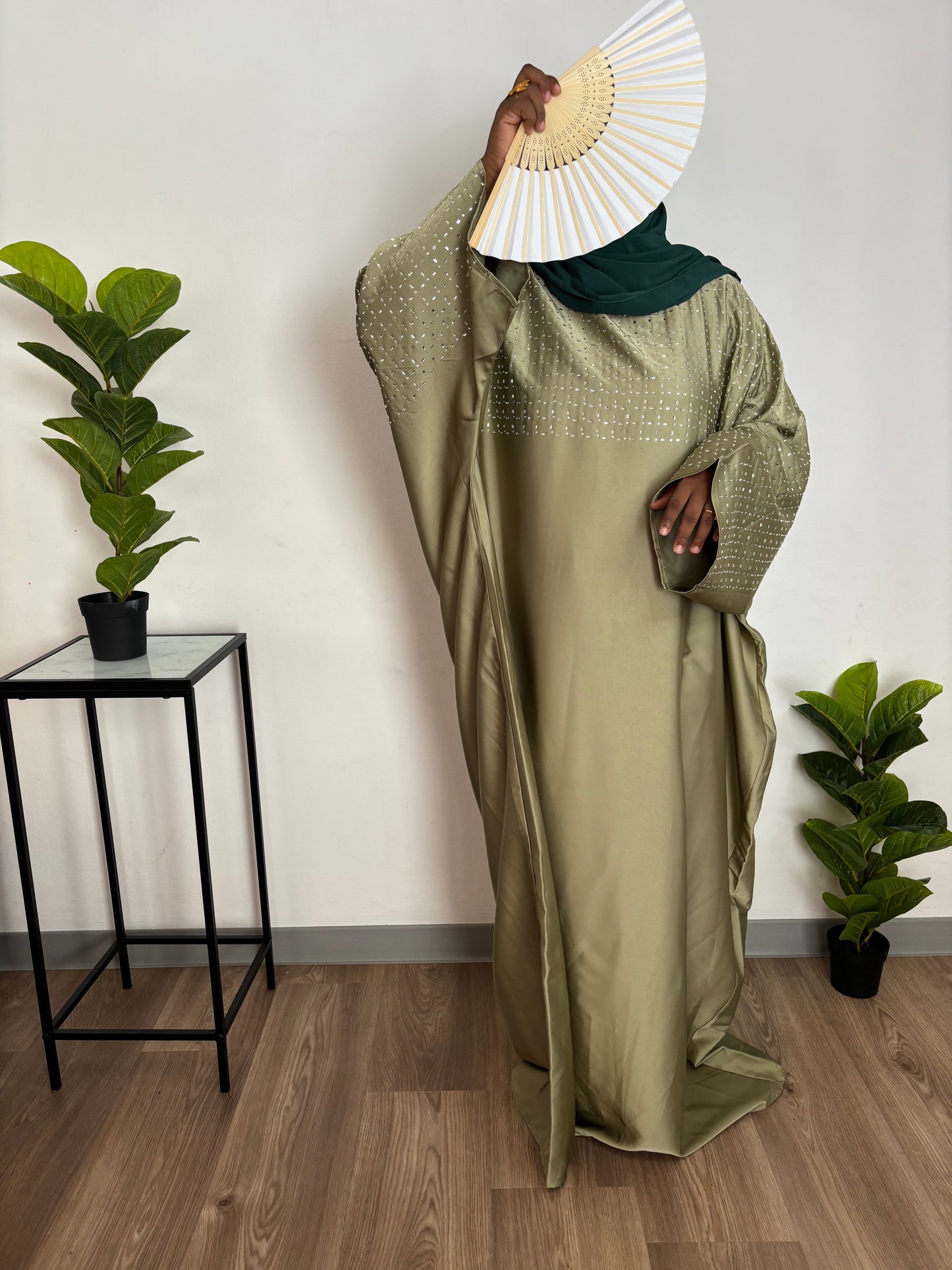 robe abaya strass - Olive