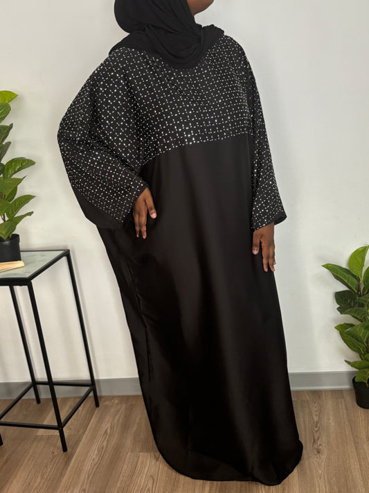 Robe abaya strass - Noir 