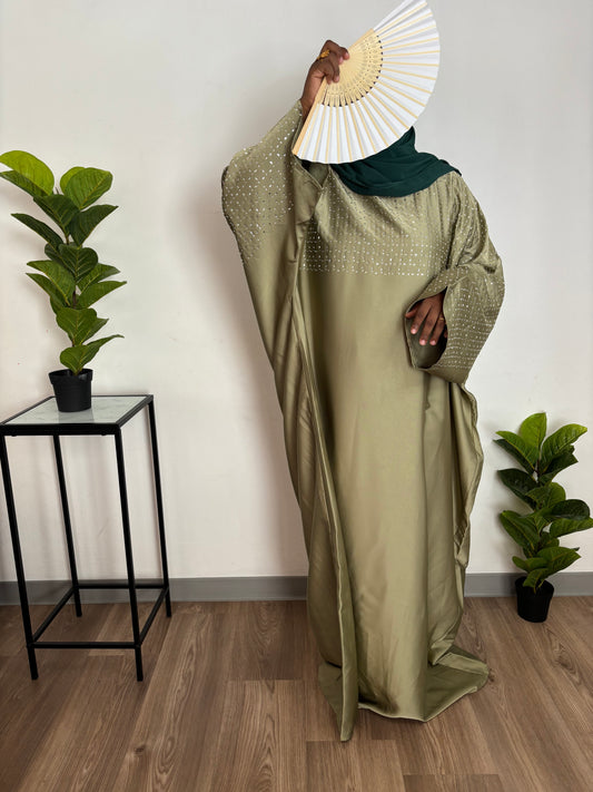 robe abaya strass - Olive 