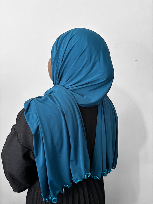 Hijab en jersey premium frisé bleu 